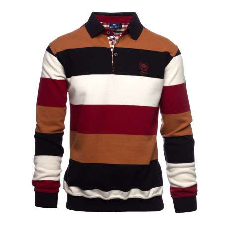 Polo bordeaux à rayures avec une coupe droite et des manches longues