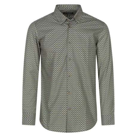 Chemise en coton kaki imprimé à coupe droite et col à revers courts