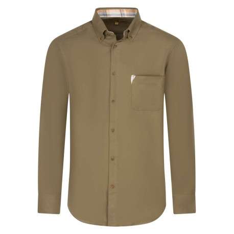 Chemise en coton kaki unie avec une coupe droite et un col américain