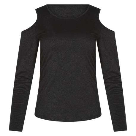T-shirt noir uni avec un col rond et des manches ouvertes aux épaules