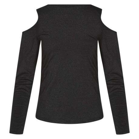 T-shirt noir uni avec un col rond et des manches ouvertes aux épaules - Image 2