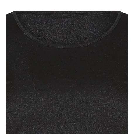 T-shirt noir uni avec un col rond et des manches ouvertes aux épaules - Image 3