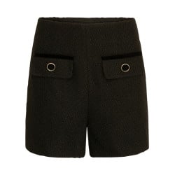 Short noir en tweed avec une coupe droite et un détails velours sur les poches