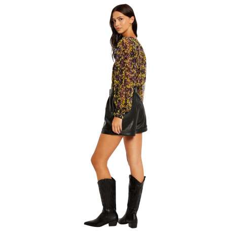 Blouse multicolore moucheté à coupe péplum col v et à manches longues - Image 2