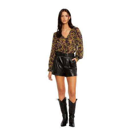 Blouse multicolore moucheté à coupe péplum col v et à manches longues - Image 3