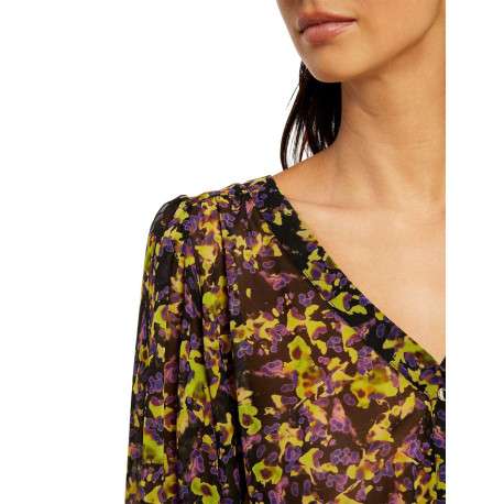 Blouse multicolore moucheté à coupe péplum col v et à manches longues - Image 5