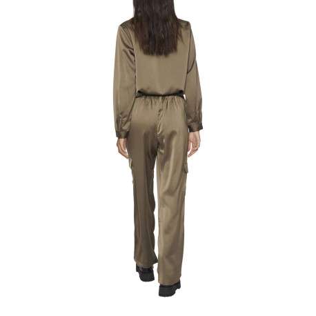 Pantalon style cargo kaki avec une coupe loose fit et une taille élastiquée - Image 3