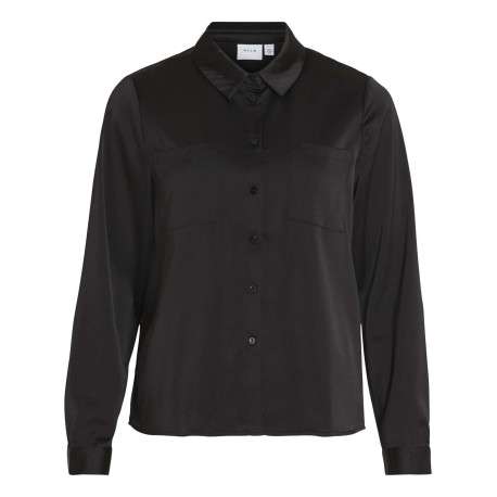 Chemisier noir satiné avec une coupe loose fit et un col français