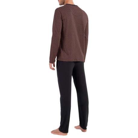 Pyjama long en coton noir imprimé géométrique avec coupe fermée et col v - Image 2