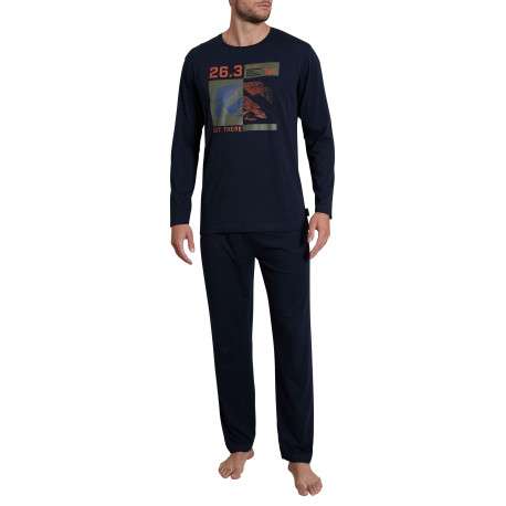 Pyjama long marine imprimé avec une coupe droite et un col rond