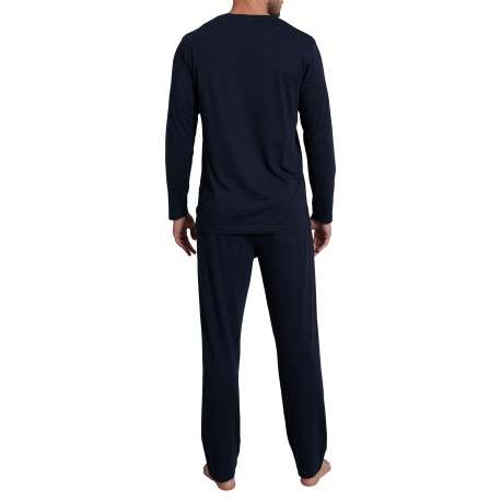 Pyjama long marine imprimé avec une coupe droite et un col rond - Image 2