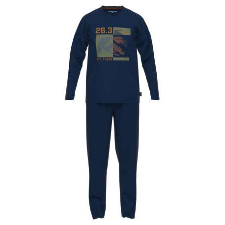 Pyjama long marine imprimé avec une coupe droite et un col rond - Image 3