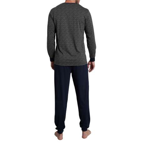 Pyjama long marine tacheté avec une coupe droite et un col tunisien - Image 2
