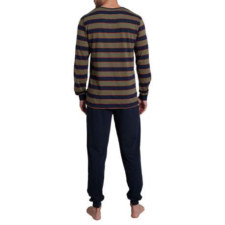 Pyjama long marine rayé avec une coupe droite un col rond et des manches longues - Image 2