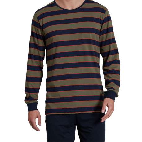 Pyjama long marine rayé avec une coupe droite un col rond et des manches longues - Image 3