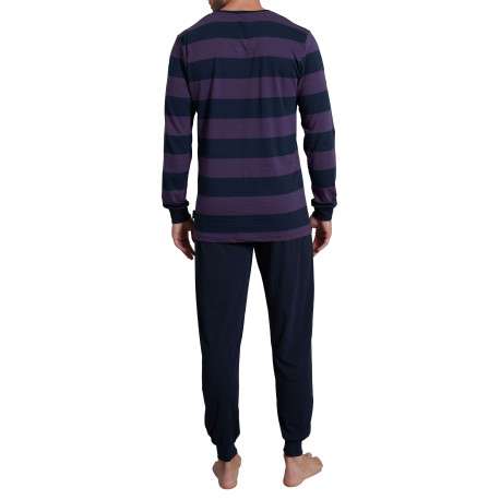 Pyjama long marine rayé avec une coupe droite un col V et des manches longues - Image 2