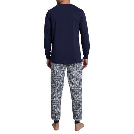 Pyjama long marine imprimé avec une coupe droite et un col rond - Image 2