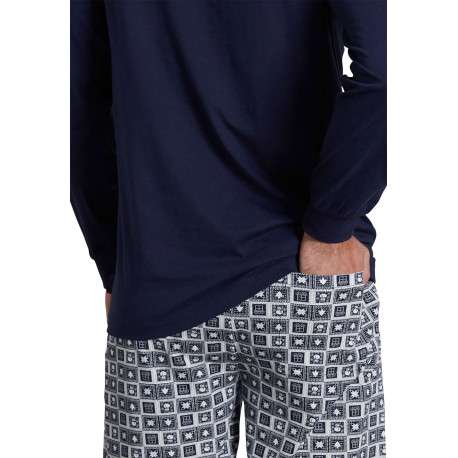 Pyjama long marine imprimé avec une coupe droite et un col rond - Image 3