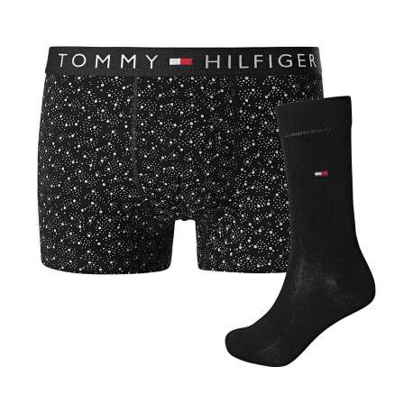 Coffret boxer classique et chaussettes en coton en transition noir imprimé pois