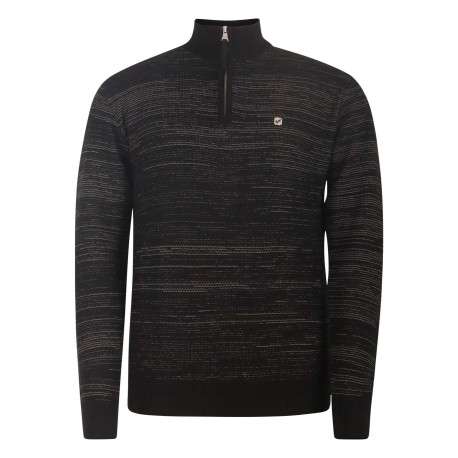 Pull en coton noir chiné avec une coupe droite et un col camionneur