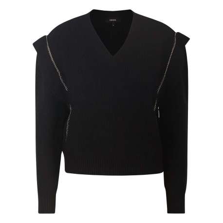 Pull noir uni avec une coupe droite un col v et des manches longues