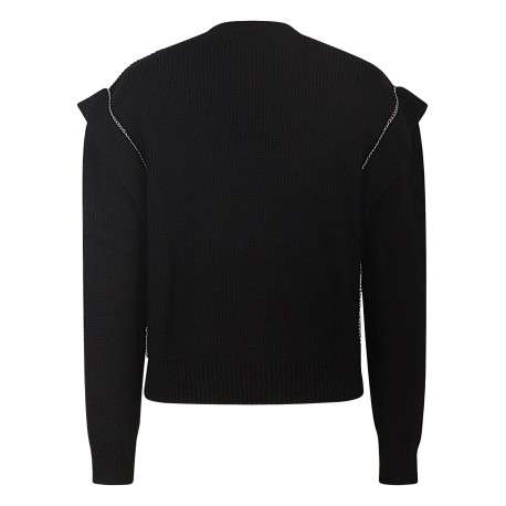 Pull noir uni avec une coupe droite un col v et des manches longues - Image 2