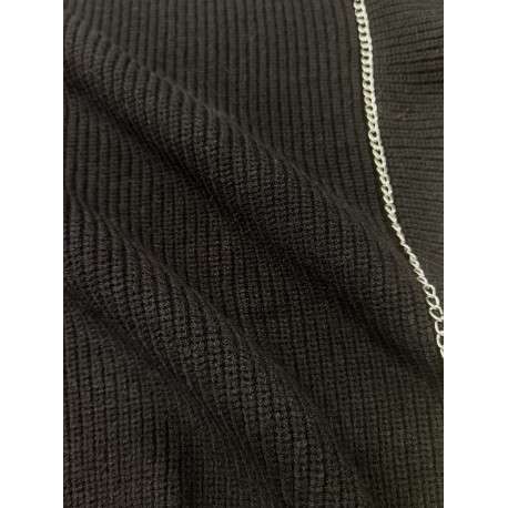 Pull noir uni avec une coupe droite un col v et des manches longues - Image 3