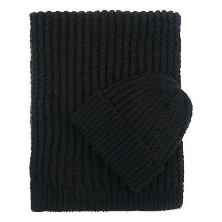 Coffret noir bonnet et écharpe en maille torsadée