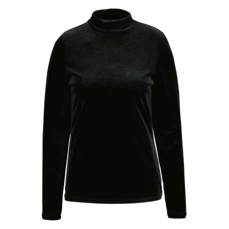 T-shirt manches longues noir uni avec une coupe droite et un col montant