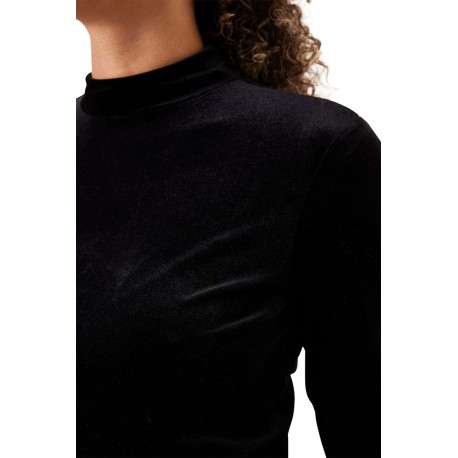 T-shirt manches longues noir uni avec une coupe droite et un col montant - Image 4
