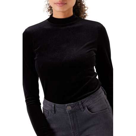 T-shirt manches longues noir uni avec une coupe droite et un col montant - Image 5