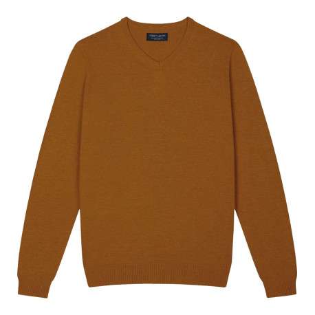 Pull en coton orange chiné avec logo brodé à la poitrine et un col v