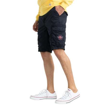 Short en coton avec 6 poches marine uni et logo sur poches cargo - Image 3