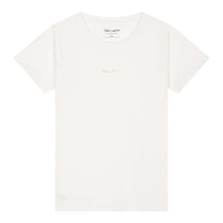 T-shirt en coton blanc uni avec logo à l'avant une coupe droite et un col rond
