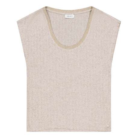 T-shirt beige avec une coupe droite un col rond et sans manches - Image 4