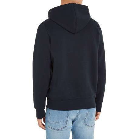 Sweat marine uni coupe droite avec un col à capuche et poche kangourou - Image 3