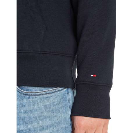 Sweat marine uni coupe droite avec un col à capuche et poche kangourou - Image 4