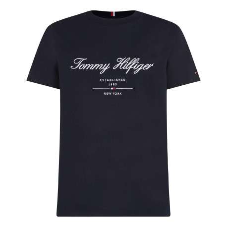 T-shirt en coton régénératif marine uni coupe droite col rond