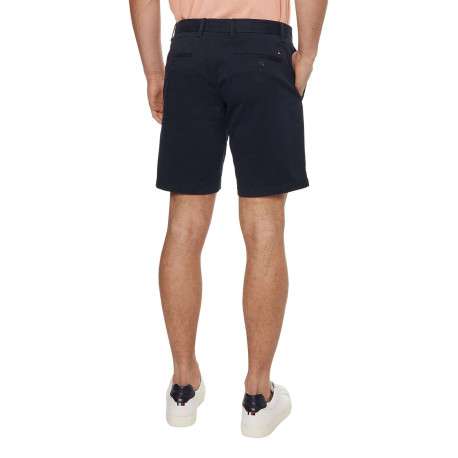 Short en coton marine uni avec une coupe chino et des poches latérales - Image 3