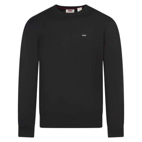 Pull en coton noir uni avec une coupe droite un col rond et des manches longues
