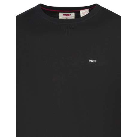 Pull en coton noir uni avec une coupe droite un col rond et des manches longues - Image 3