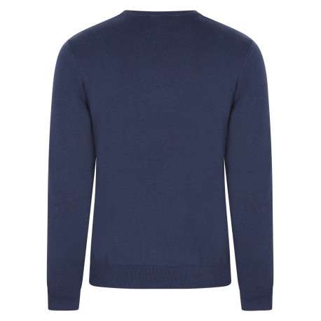 Pull en coton marine uni avec une coupe droite et un col rond - Image 2