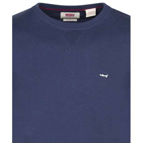 Pull en coton marine uni avec une coupe droite et un col rond - Image 3