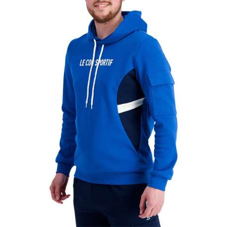 Sweat en coton tricolore bleu marine et blanc avec une coupe droite et à capuche