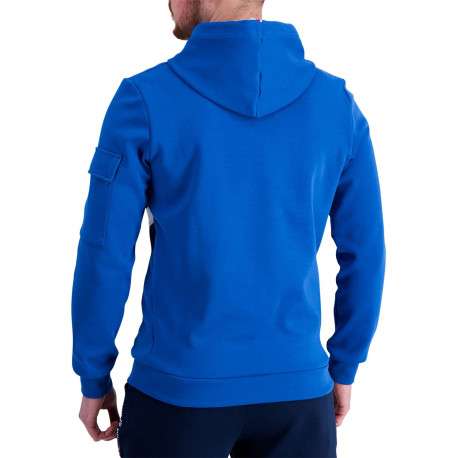 Sweat en coton tricolore bleu marine et blanc avec une coupe droite et à capuche - Image 2