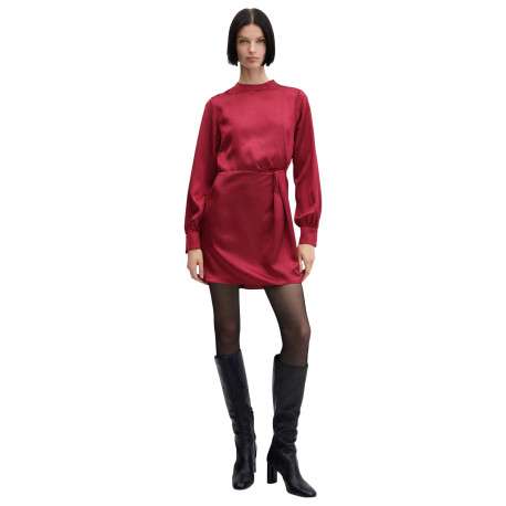 Robe courte framboise avec une coupe fluide un col rond et manches bouffantes - Image 2