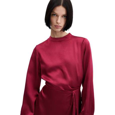 Robe courte framboise avec une coupe fluide un col rond et manches bouffantes - Image 4