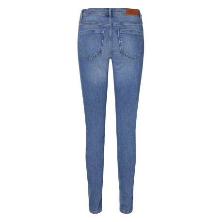 Jean en coton mélangé indigo effet délavé à coupe slim et taille haute - Image 2