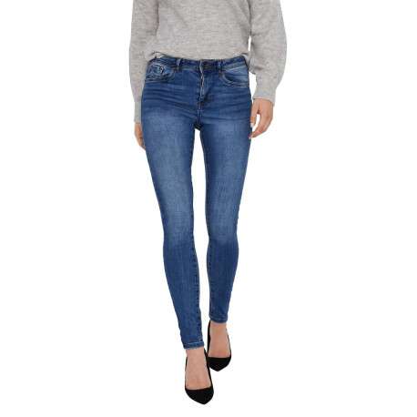 Jean en coton mélangé indigo effet délavé à coupe slim et taille haute - Image 3