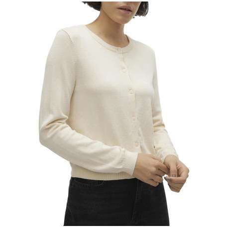 Cardigan écru uni à coupe droite col rond et à manches longues - Image 6